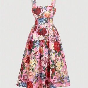 SHEIN Pink Floral Midi Dress (Never Worn/Brand New)